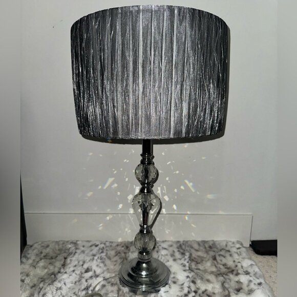 Lamp diamond base crystal large Elegant Silver Table Lamp with Textured Shade - Picture 1 of 8
